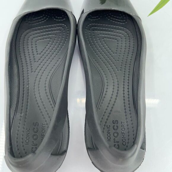 CROCS Women's Sienna Ballet Flats Size 7 Black Rubber Slip On Shoe Square Toe - Picture 6 of 8